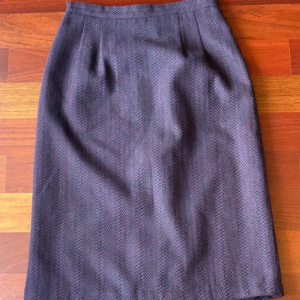 Fundamental Things Vintage Plum Herringbone Pencil Skirt